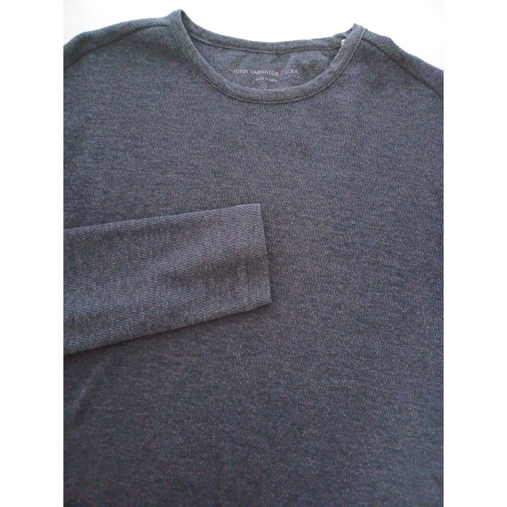 John Varvatos Waffle Knit Shirt Mens Large Cotton Blend Long Sleeve Crew Neck